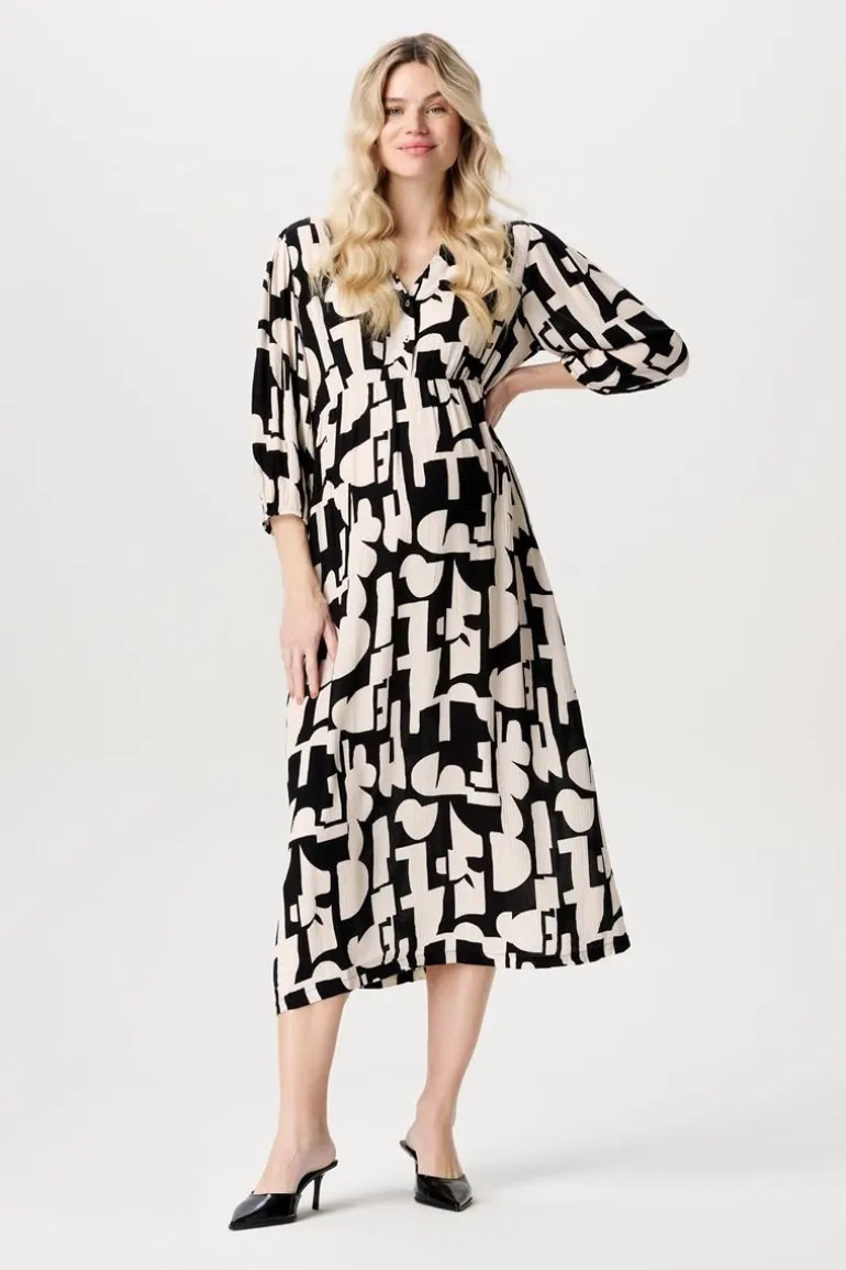 jurk_met_voedingsfunctie__7.webp Noppies Jurken | Jurken<Jurk Met Voedingsfunctie Lieksa - Monochrome All Over Print